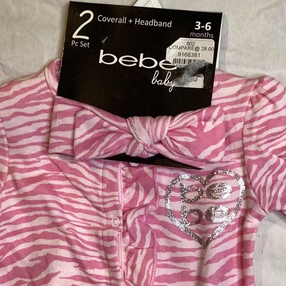 Bebe Baby pink coverall & headband set Sz. 3-6 Months - Picture 3 of 4